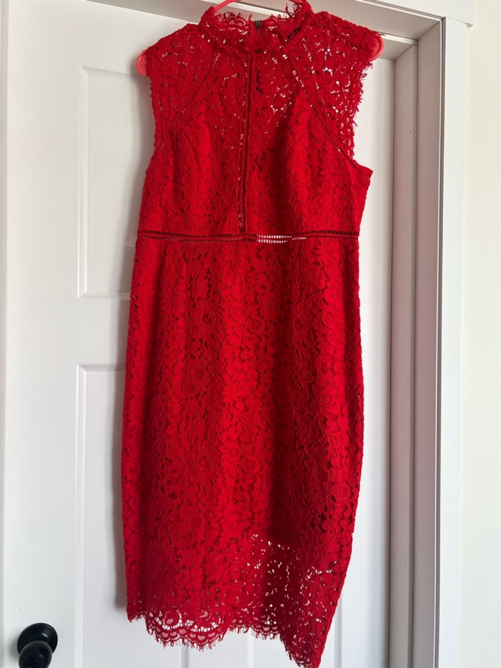 Bardot Red Lace Midi Dress